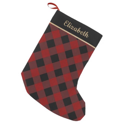 Red and Black Buffalo Check  Name Small Christmas Stocking