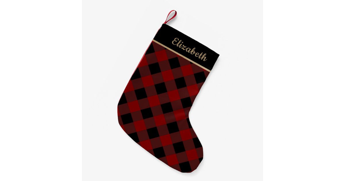 Red And Black Buffalo Check Name Small Christmas Stocking