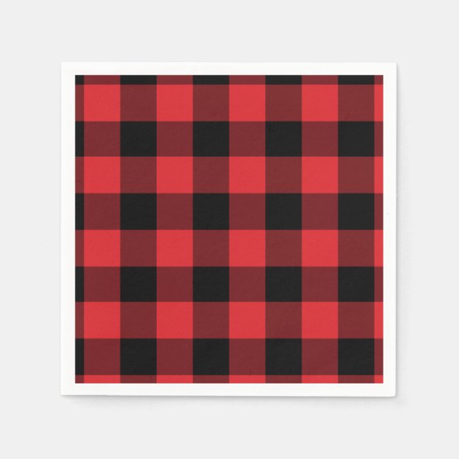Red and Black Buffalo Check Pattern Paper Napkins (Front)