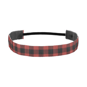 Red and Black Buffalo Check Plaid Athletic Headband