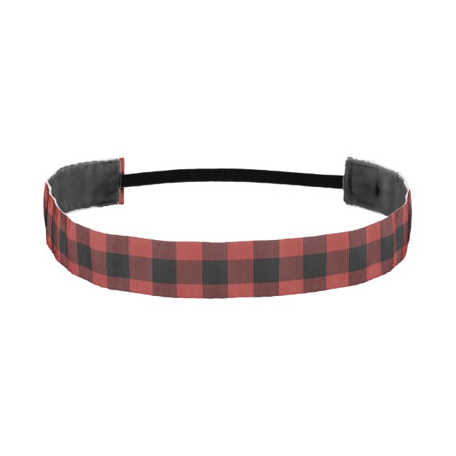 Red and Black Buffalo Check Plaid Athletic Headband (Front)