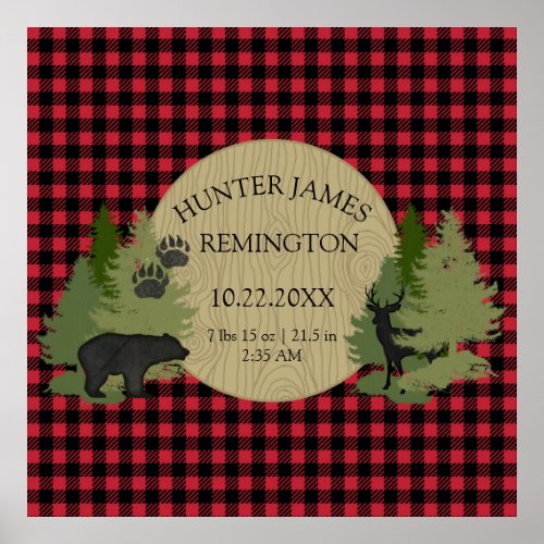 Red and Black Buffalo Check Plaid Baby Boy Nursery Poster