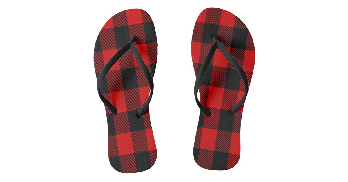 Red and Black Buffalo Check Plaid Flip Flops | Zazzle
