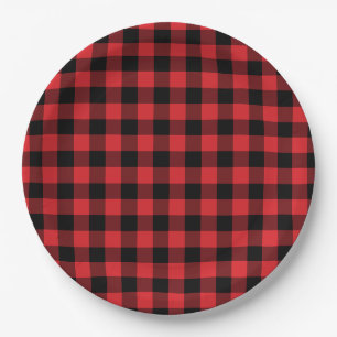 Red and Black Buffalo Check Plaid Pattern Paper Plates