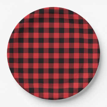 Red And Black Buffalo Check Plaid Pattern Paper Plates by cardeddesigns at Zazzle