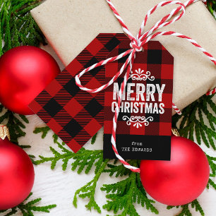 Red and Black Buffalo Check Rustic Christmas Gift Tags