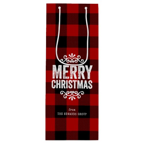 Red and Black Buffalo Check Rustic Christmas Wine Gift Bag