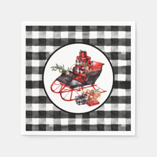 Red and Black Buffalo Check Sleigh and Packages Napkins