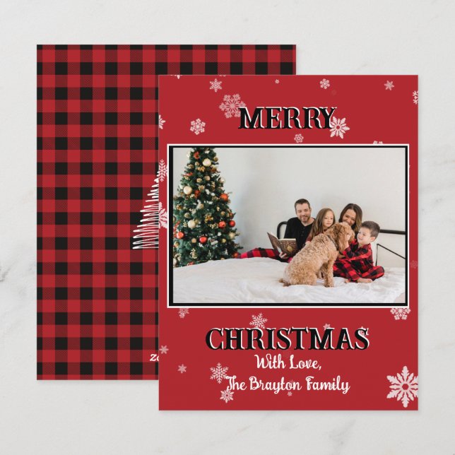Red and Black Buffalo Country Style Photo Holiday  Card (Front/Back)