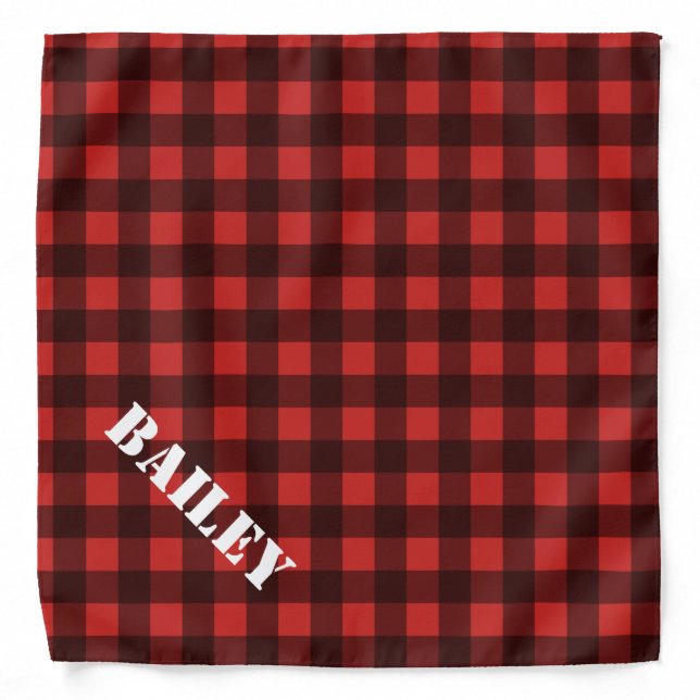 Red and black buffalo pattern dog bandana for pet (Front)