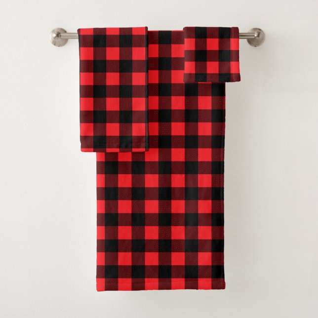 Red and Black Buffalo Plaid Bath Towel Set (Insitu)