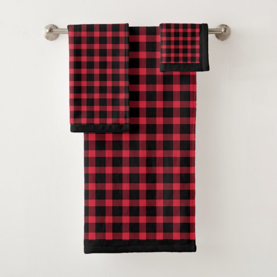 Red And Black Buffalo Plaid Bath Towel Set