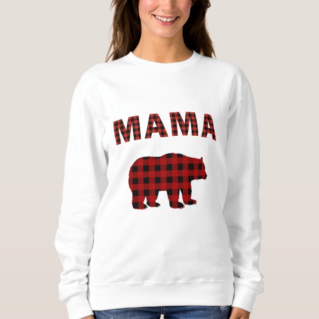 Red and Black Buffalo Plaid Bear Sweatshirt (Front)