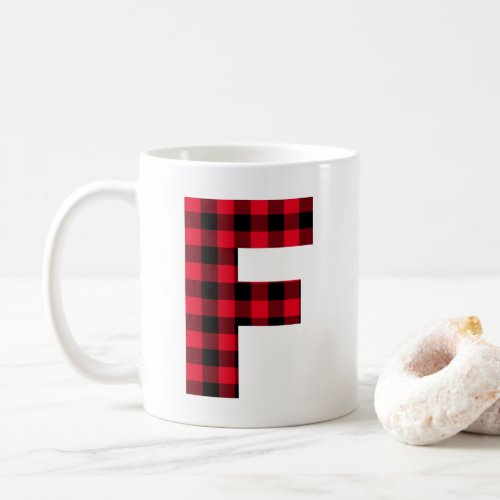 Red and Black Buffalo Plaid Bold Letter F Monogram Coffee Mug