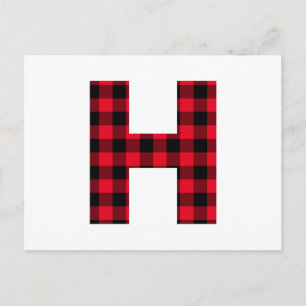 Red and Black Buffalo Plaid Bold Letter H Monogram Postcard