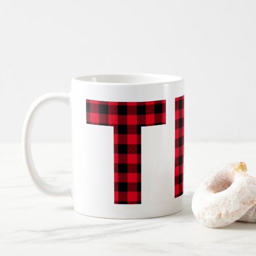 Red and Black Buffalo Plaid Bold Letter Tea Coffee Mug