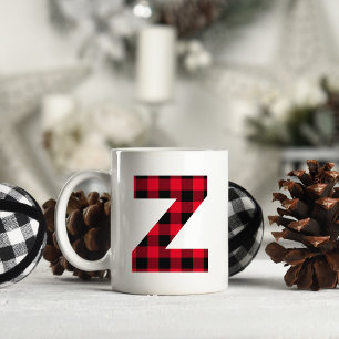 Red and Black Buffalo Plaid Bold Letter Z Monogram Coffee Mug