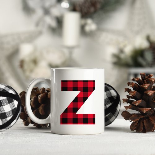 Red and Black Buffalo Plaid Bold Letter Z Monogram Coffee Mug