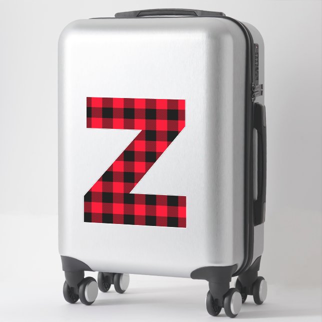 Red and Black Buffalo Plaid Bold Letter Z Monogram Sticker (Suitcase)
