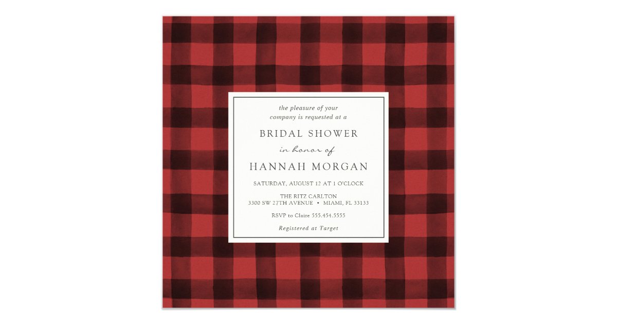 Red and Black Buffalo Plaid Bridal Shower Invitation