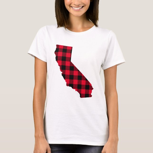 Red and Black Buffalo Plaid California T-Shirt (Front)