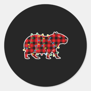Red And Black Buffalo Plaid Capybara Christmas Lig Classic Round Sticker