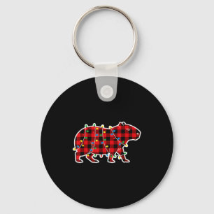 Red And Black Buffalo Plaid Capybara Christmas Lig Keychain