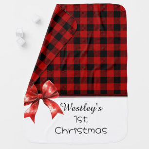 Red and Black Buffalo Plaid Check Christmas Baby Blanket