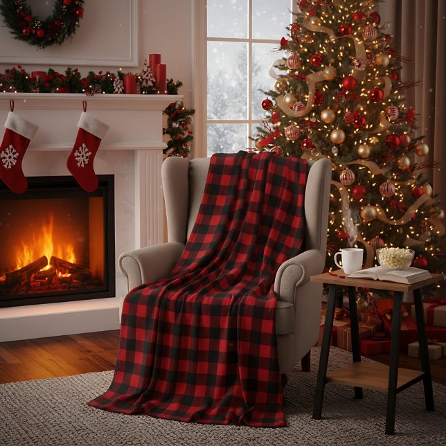 Red and Black Buffalo Plaid Christmas Check Fleece Blanket (Creator Uploaded)
