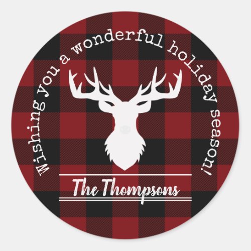 Red and Black Buffalo Plaid Christmas Classic Round Sticker