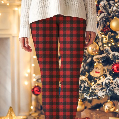 Red And Black Buffalo Plaid Christmas Leggings