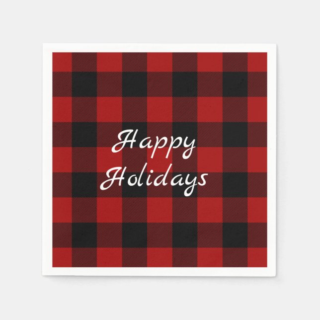 red and black buffalo plaid Christmas Napkins (Front)