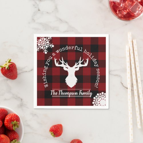 Red and Black Buffalo Plaid Christmas Party Paper Napkins