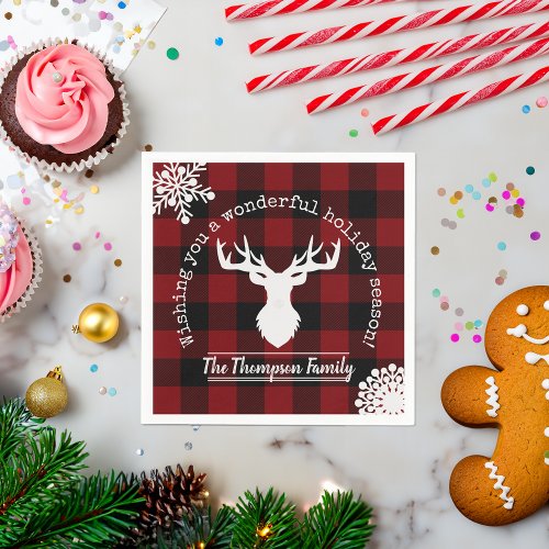 Red and Black Buffalo Plaid Christmas Party Paper Napkins