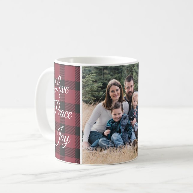 Red And Black Buffalo Plaid Christmas Photo Coffee Mug (Front Left)