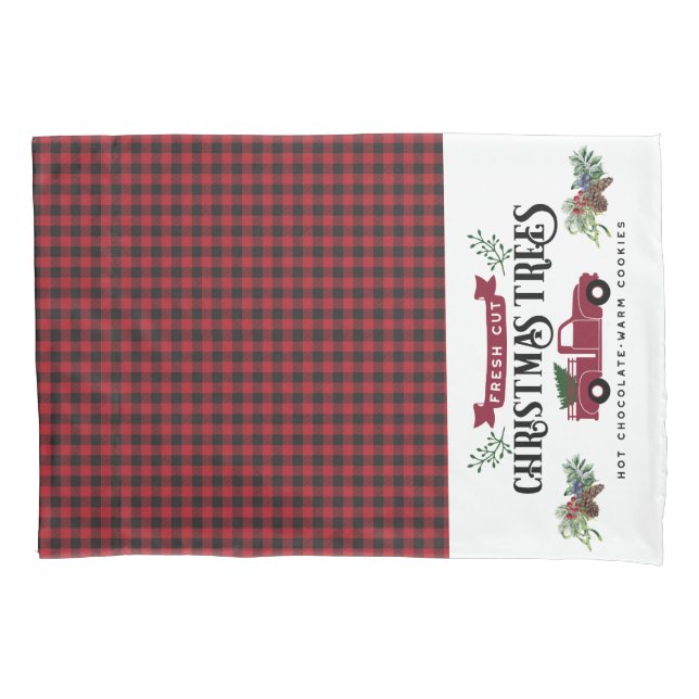 Red And Black Buffalo Plaid - Christmas Trees Pillow Case (Front)