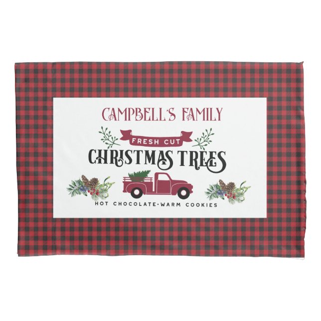Red And Black Buffalo Plaid - Christmas Trees Pillow Case (Front)