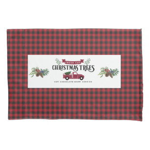 Red And Black Buffalo Plaid - Christmas Trees Pillow Case
