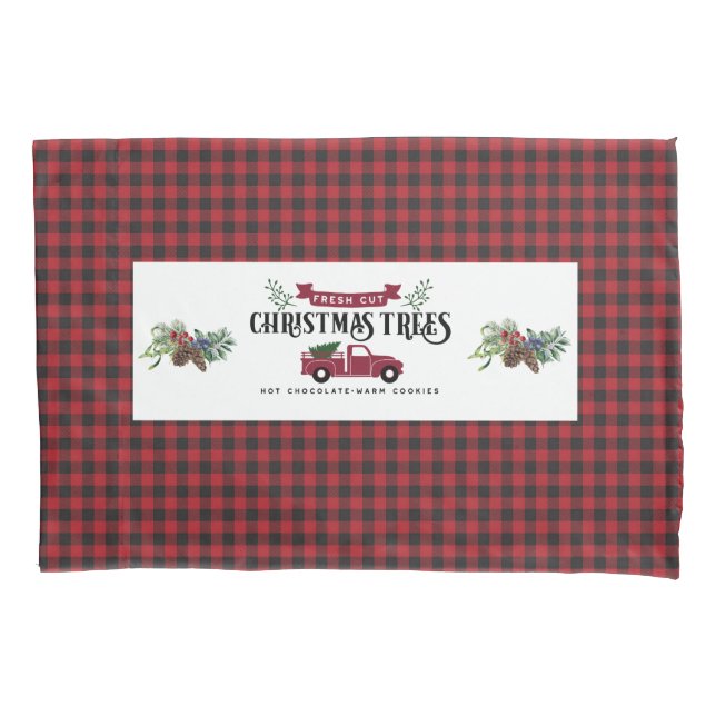 Red And Black Buffalo Plaid - Christmas Trees  Pillow Case (Front)