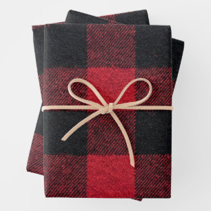 Red and Black Buffalo Plaid Christmas Wrapping Paper Sheets