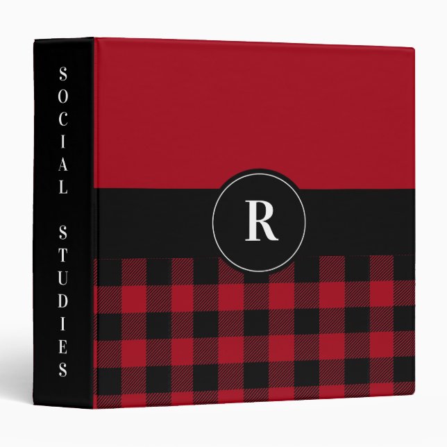 Red and Black Buffalo Plaid Custom School Subject 3 Ring Binder (Front/Spine)