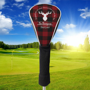 Red and Black Buffalo Plaid Deer Family Name Golf Head Cover