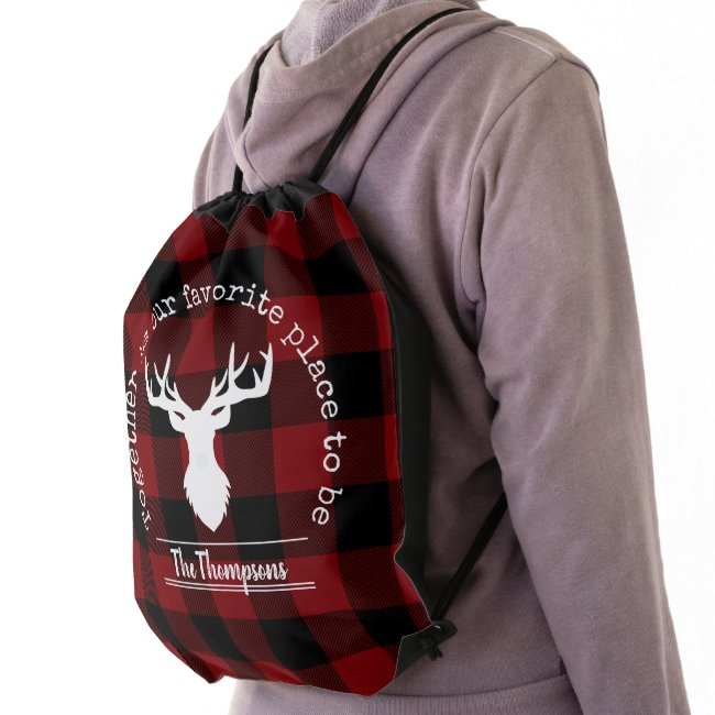 Red and Black Buffalo Plaid Deer Silhouette Family