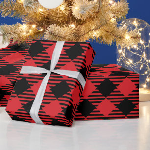 Red and black buffalo plaid design wrapping paper