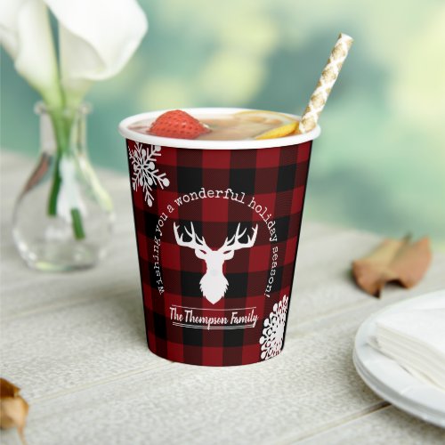 Red and Black Buffalo Plaid Family Christmas Party Paper Cups