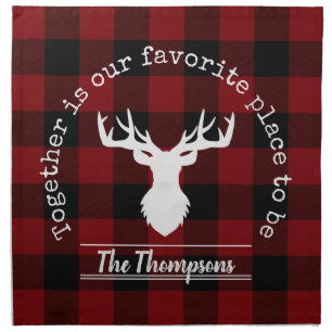 Red and Black Buffalo Plaid Family Name Cloth Napkin