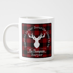 Red and Black Buffalo Plaid Family Name Giant Coffee Mug