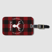 Red and Black Buffalo Plaid Family Name Luggage Tag (Front Horizontal)