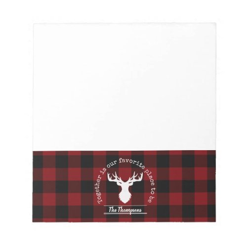 Red and Black Buffalo Plaid Family Name Notepad