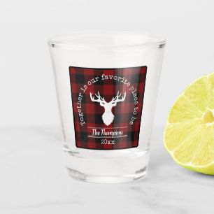 Red and Black Buffalo Plaid Family Name Shot Glass